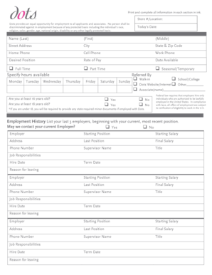 Dots Employment Application Form