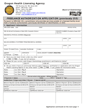 Oregon Freelance Authorization Application