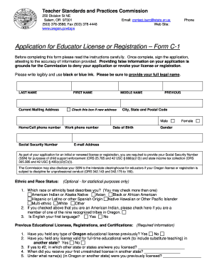 Oregon Educator License Application Form C-1