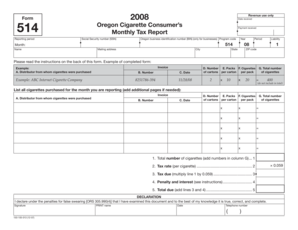 Oregon Cigarette Tax Report Form 514