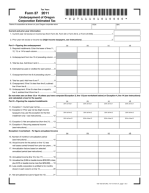 Oregon Corporation Estimated Tax Form 37