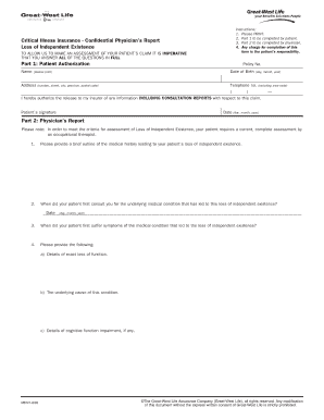 Critical Illness Insurance Physician Report