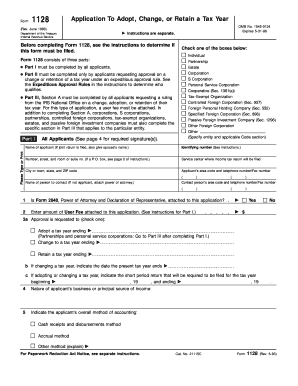 IRS Form 1128 Application To Adopt, Change, or Retain a Tax Year