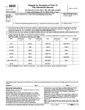 IRS Form 8809 Request for Extension of Time