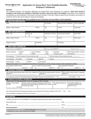Group Short Term Disability Benefits Application