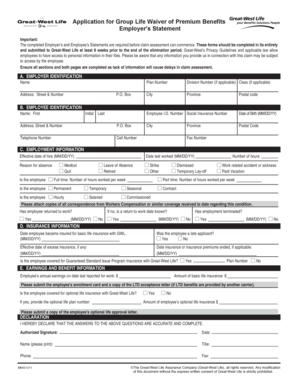 Group Life Waiver of Premium Benefits Application