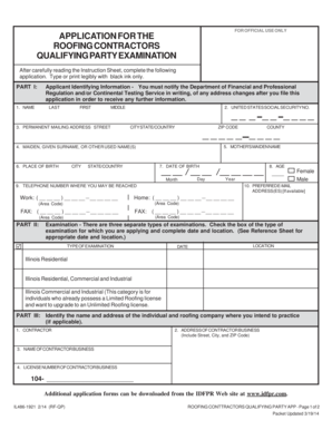 Roofing Contractors Qualifying Party Examination Application