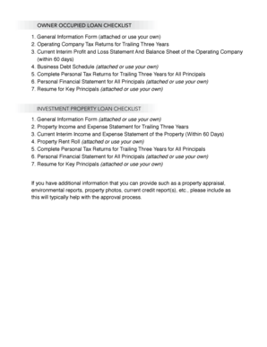 Owner Occupied Loan Checklist