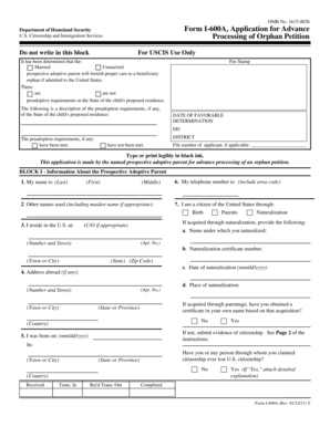 Form I-600A Application for Advance Processing of Orphan Petition