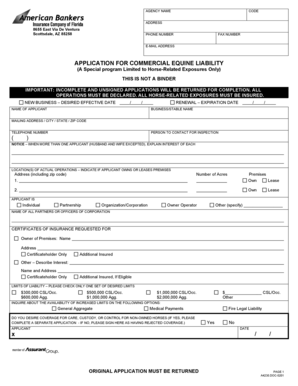 Commercial Equine Liability Application