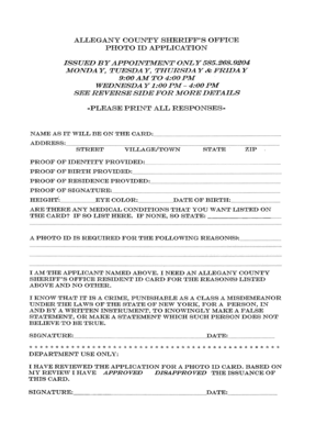 Allegany County Sheriff's Office Photo ID Application