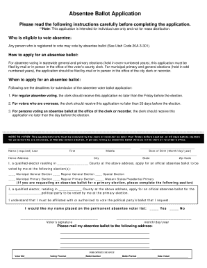 Utah Absentee Ballot Application