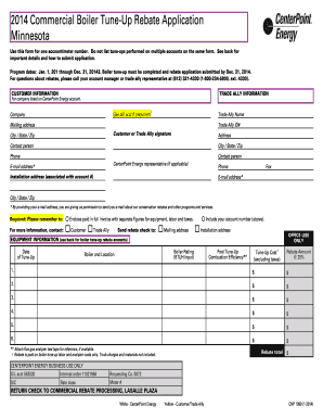 2014 Commercial Boiler Tune-Up Rebate Application