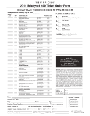 2011 Brickyard 400 Ticket Order Form