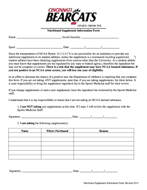Nutritional Supplement Information Form