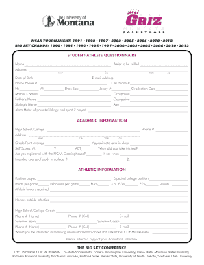 Student-Athlete Questionnaire