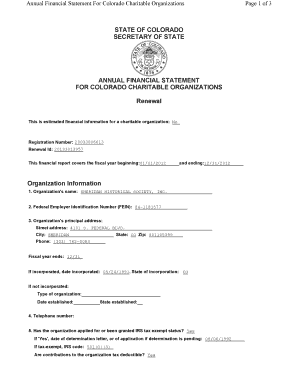 Colorado Charitable Organization Annual Financial Statement
