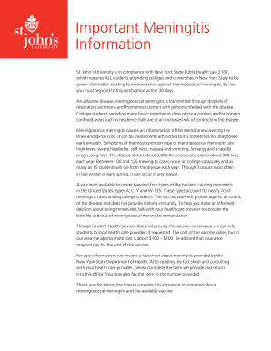 Meningococcal Meningitis Vaccine Information Form
