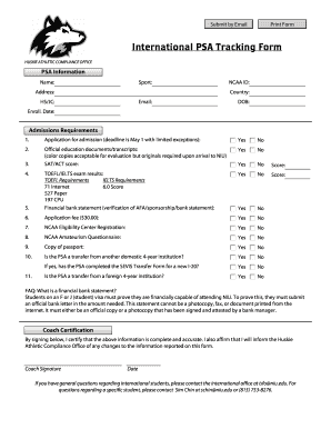 International PSA Tracking Form