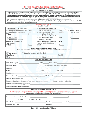 2014 USA Water Polo Non-Athlete Membership Form