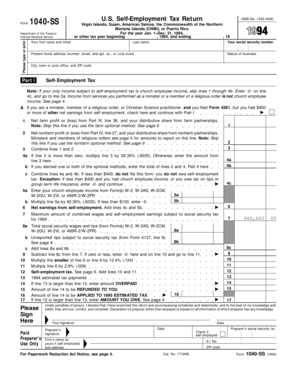 US Federal Self-Employment Tax Return Form 1040-SS