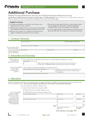 Fidelity Annuity Additional Purchase Form