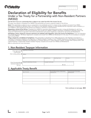 Declaration of Eligibility for Benefits Under a Tax Treaty for a Partnership with Non-Resident Partners (NR302)