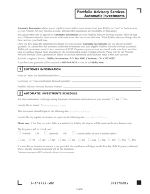 Fidelity Portfolio Advisory Services Automatic Investments Form