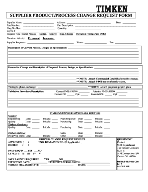 F-PR-74006-COR - Supplier Product/Process Change Form - Timken