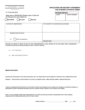 Application and Security Agreement for Standby Letter of Credit