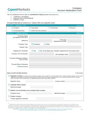 OpenMarkets Company Account Application Form
