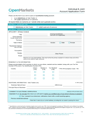 OpenMarkets Trading Account Application Form