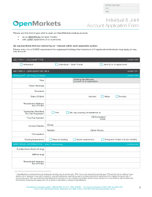 OpenMarkets Individual & Joint Account Application Form