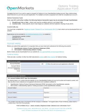 Options Trading Application Form