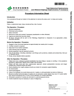 Total Abdominal Hysterectomy Procedure Information Sheet
