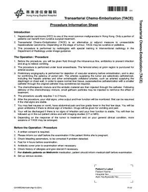 Transarterial Chemo-Embolization (TACE) Procedure Information Sheet