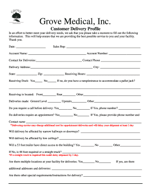 Customer Delivery Profile Form