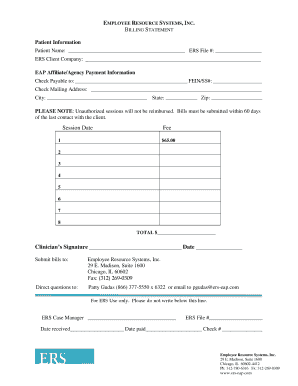 Employee Resource Systems Billing Statement
