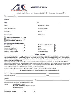 Alberta Kennel Club Membership Application