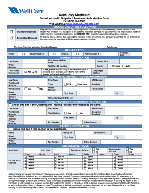 Kentucky Medicaid Behavioral Health Outpatient Treatment Authorization Form