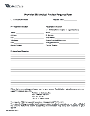 Kentucky Medicaid ER Medical Review Request Form