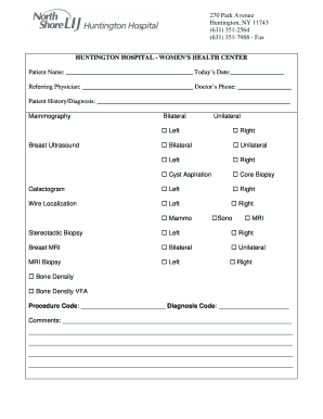 Huntington Hospital Women's Health Center Referral Form