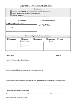 Letter of Recommendation Profile Form