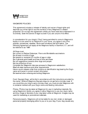 Wagmore Dog Care Liability Waiver Agreement