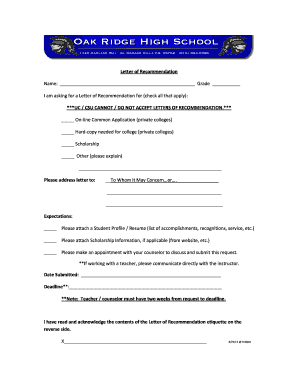 Letter of Recommendation Request Form
