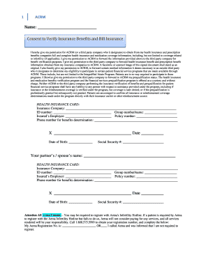 ACRM Insurance Verification Consent Form