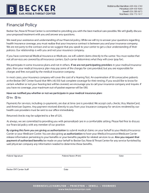Becker ENT Center Financial Policy