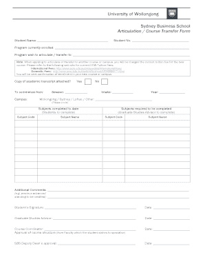 University of Wollongong Course Transfer Form