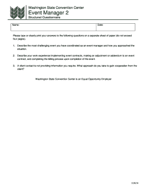 Washington State Convention Center Event Manager 2 Position Description Summary Department: Supervisor: Event Services Director of Event Services Starting Salary: $49,532 or DOE The following is a summary of the general nature and level of