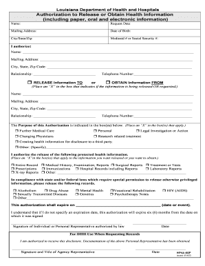 Louisiana Health Information Release Authorization